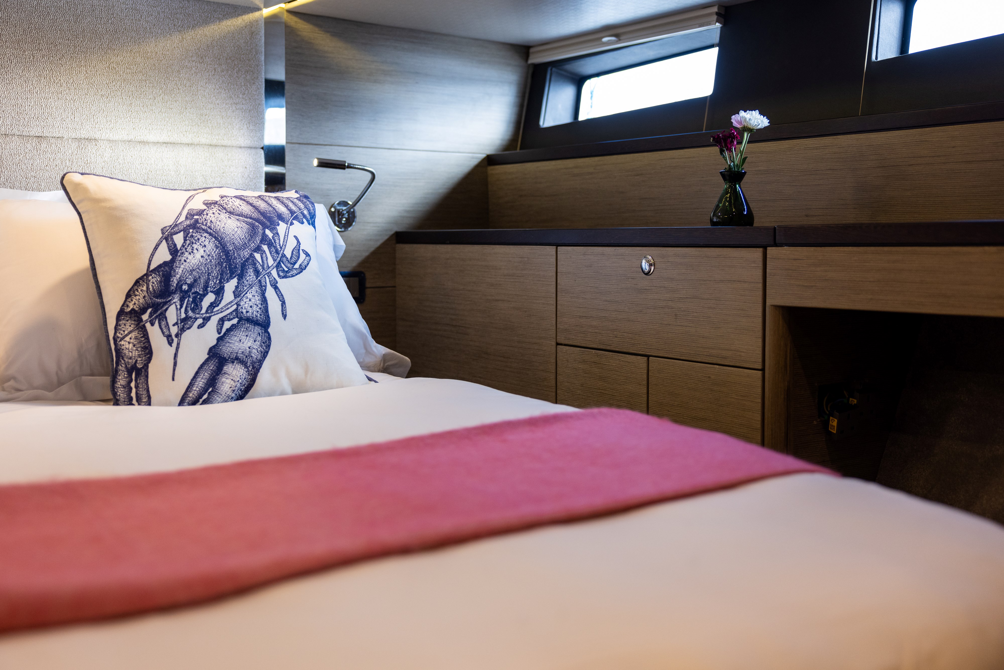 One of the three luxurious cabins on the Hardy 50DS