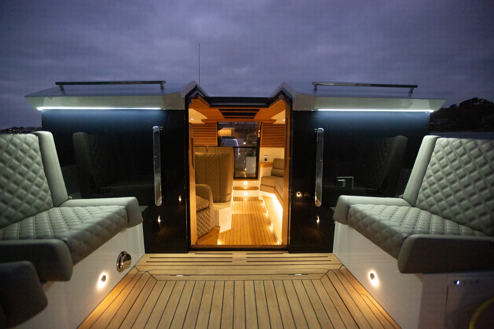Cockwells 13m Limousine Tender - Exterior - Aft deck seating and exterior LED lighting