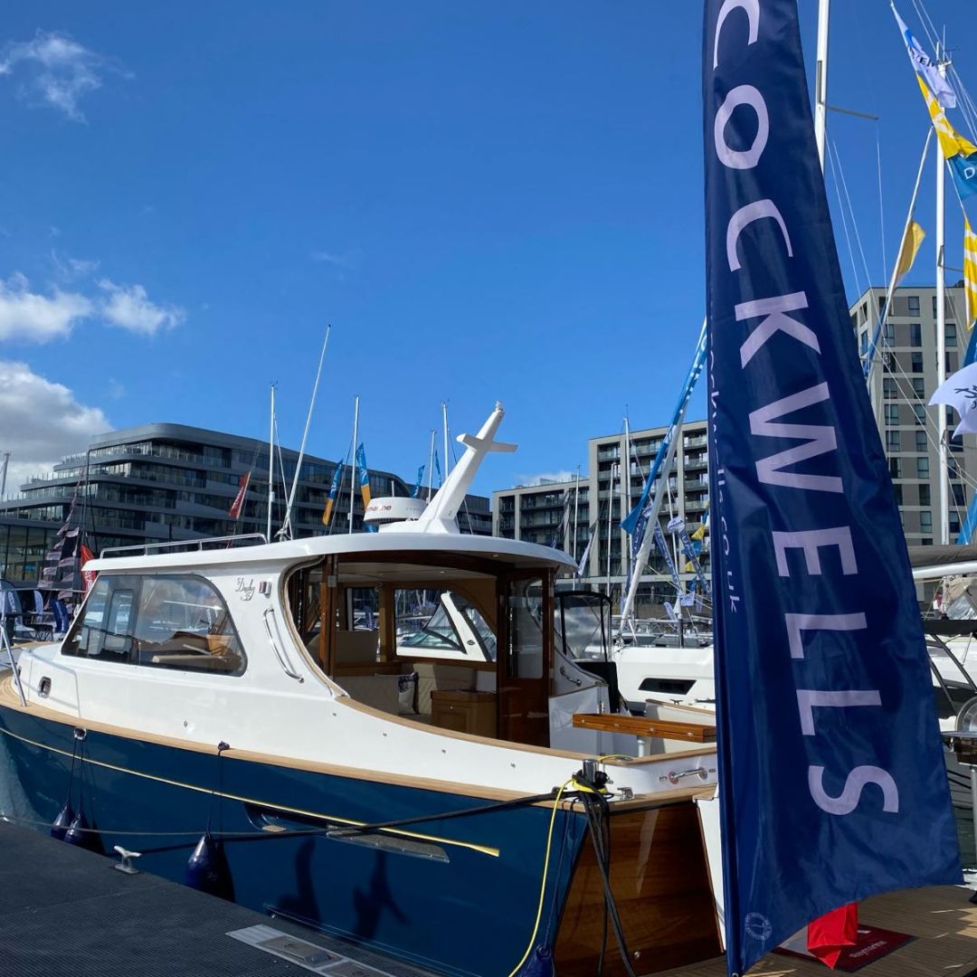 Cockwells exhibiting the Duchy 35 Motor Yacht at the South Coast & Green Tech Boat Show in 2024
